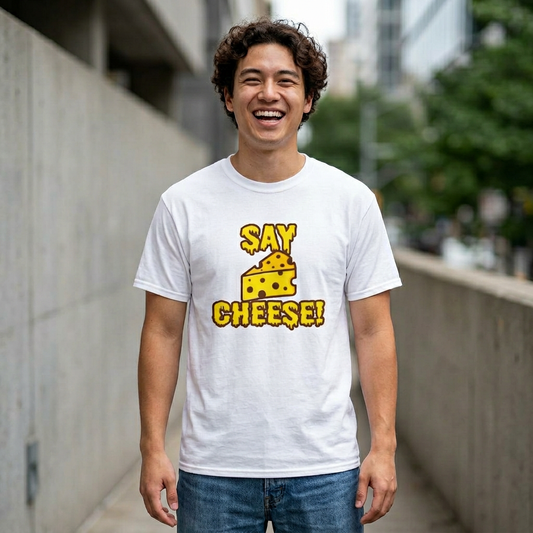 Say Cheese! cartoon cheese graphic Tee | Funny food pun t-shirt